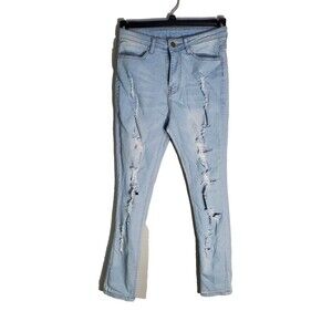 Girls Distressed Denim Blue Jeans Size Small Cotton Polyester Spandex